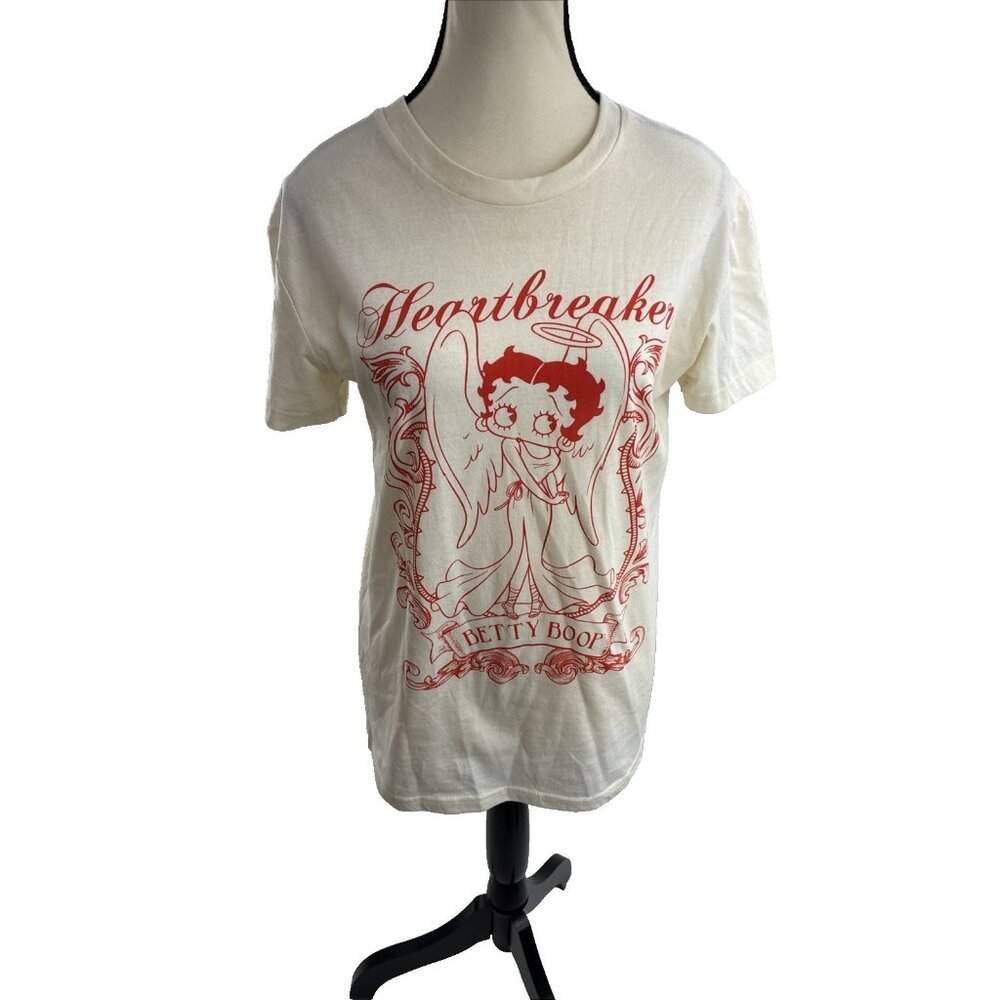 Mad Engine Womens Graphic T Shirt Betty Boop Heartbreaker Ivory Size S